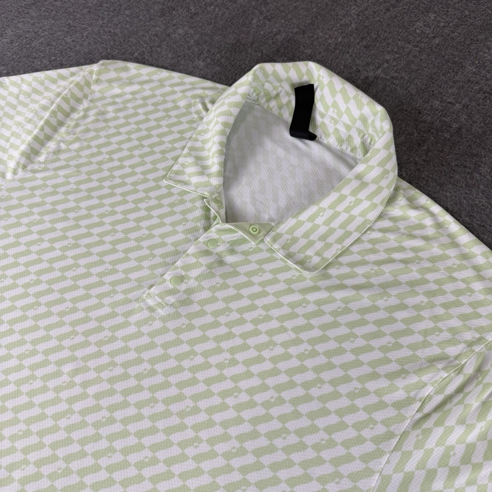 Lululemon Men's XXL Green White Geometric Print Stretch Golf Polo Shirt Knit